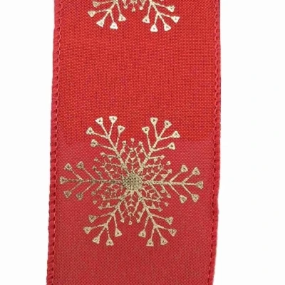 Stuha jutová s drátkem červená vánoční sněhové vločky 9.1 m