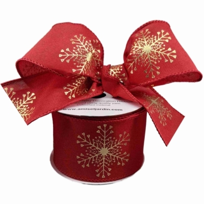 Stuha jutová s drátkem červená vánoční sněhové vločky 9.1 m