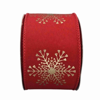 Stuha jutová s drátkem červená vánoční sněhové vločky 9.1 m