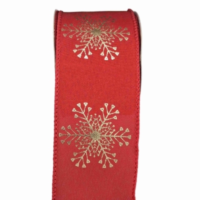 Stuha jutová s drátkem červená vánoční sněhové vločky 9.1 m