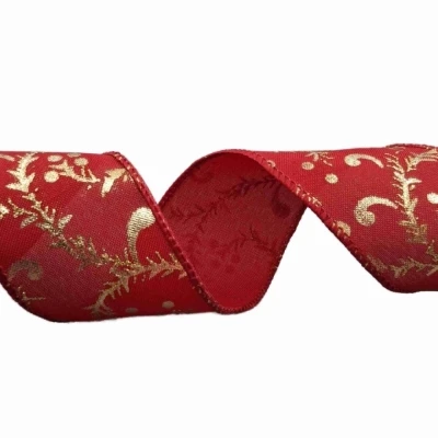 Stuha jutová s drátkem červená vánoční větvičky 9.1 m