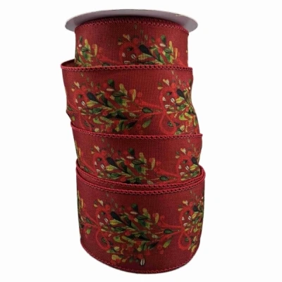 Stuha jutová s drátkem červená vánoční větvičky 9.1 m