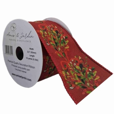 Stuha jutová s drátkem červená vánoční větvičky 9.1 m