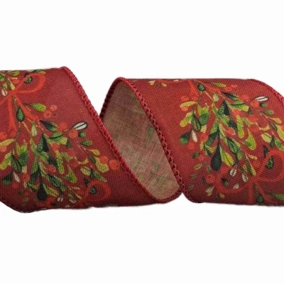 Stuha jutová s drátkem červená vánoční větvičky 9.1 m