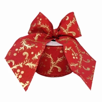 Stuha jutová s drátkem červená vánoční větvičky 9.1 m