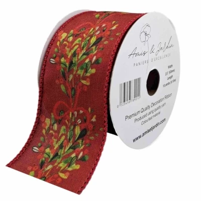 Stuha jutová s drátkem červená vánoční větvičky 9.1 m