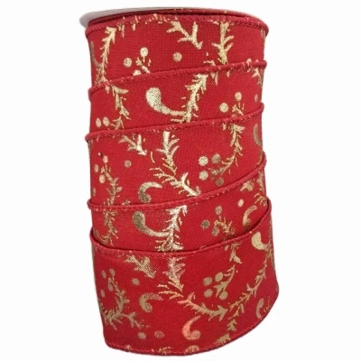 Stuha jutová s drátkem červená vánoční větvičky 9.1 m