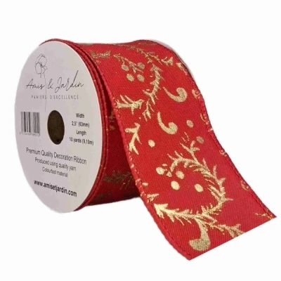 Stuha jutová s drátkem červená vánoční větvičky 9.1 m