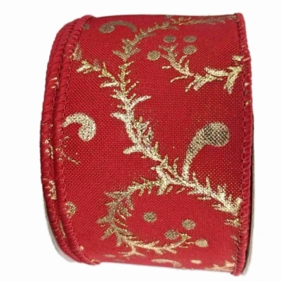 Stuha jutová s drátkem červená vánoční větvičky 9.1 m