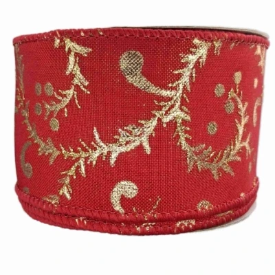 Stuha jutová s drátkem červená vánoční větvičky 9.1 m