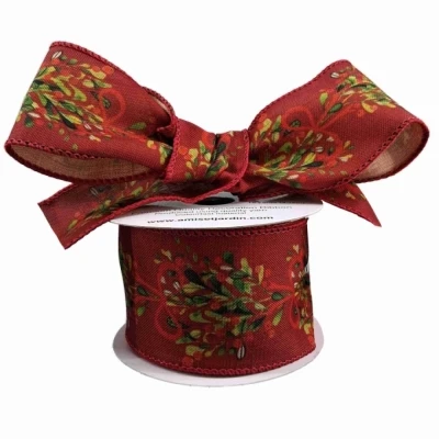 Stuha jutová s drátkem červená vánoční větvičky 9.1 m