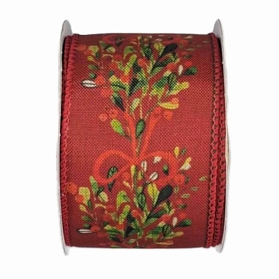 Stuha jutová s drátkem červená vánoční větvičky 9.1 m
