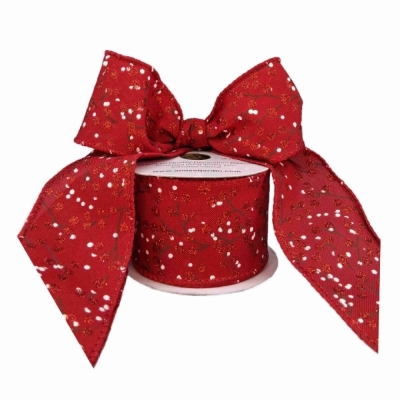 Stuha jutová s drátkem červená vánoční větvičky s bobulkami 9.1 m