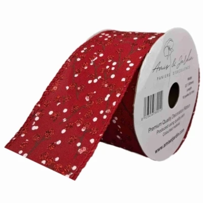 Stuha jutová s drátkem červená vánoční větvičky s bobulkami 9.1 m