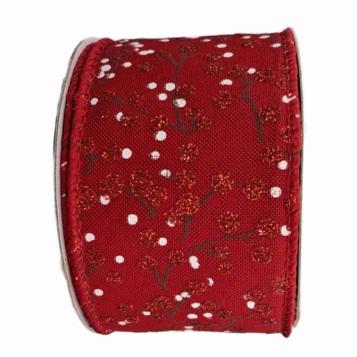 Stuha jutová s drátkem červená vánoční větvičky s bobulkami 9.1 m