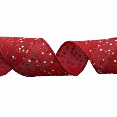 Stuha jutová s drátkem červená vánoční větvičky s bobulkami 9.1 m