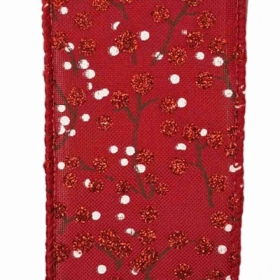 Stuha jutová s drátkem červená vánoční větvičky s bobulkami 9.1 m