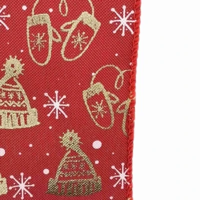 Stuha jutová s drátkem červená vánoční zimní čepice 9.1 m