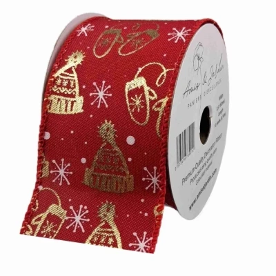 Stuha jutová s drátkem červená vánoční zimní čepice 9.1 m