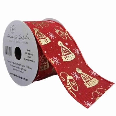 Stuha jutová s drátkem červená vánoční zimní čepice 9.1 m