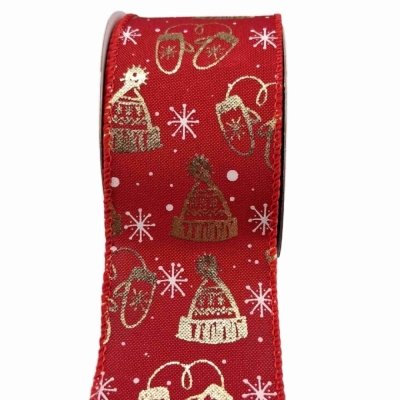 Stuha jutová s drátkem červená vánoční zimní čepice 9.1 m