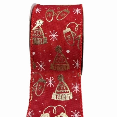 Stuha jutová s drátkem červená vánoční zimní čepice 9.1 m
