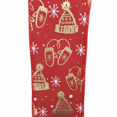 Stuha jutová s drátkem červená vánoční zimní čepice 9.1 m