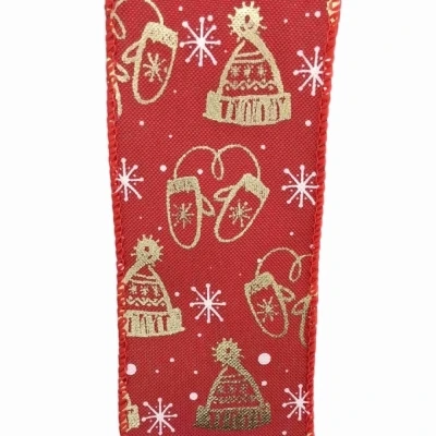 Stuha jutová s drátkem červená vánoční zimní čepice 9.1 m