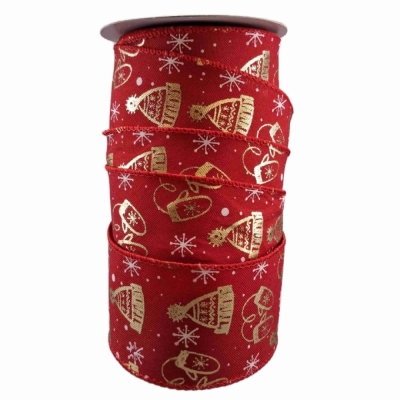 Stuha jutová s drátkem červená vánoční zimní čepice 9.1 m