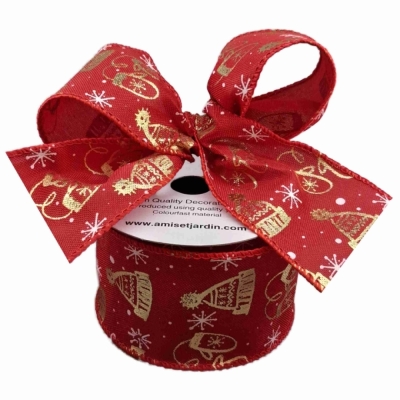 Stuha jutová s drátkem červená vánoční zimní čepice 9.1 m