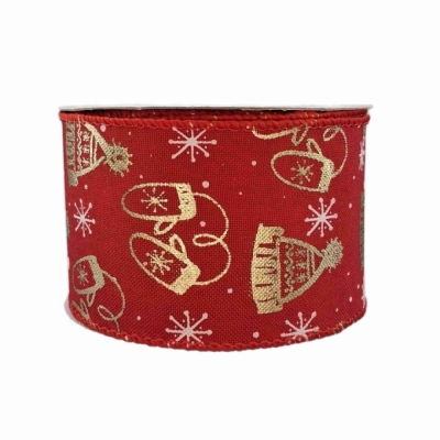 Stuha jutová s drátkem červená vánoční zimní čepice 9.1 m