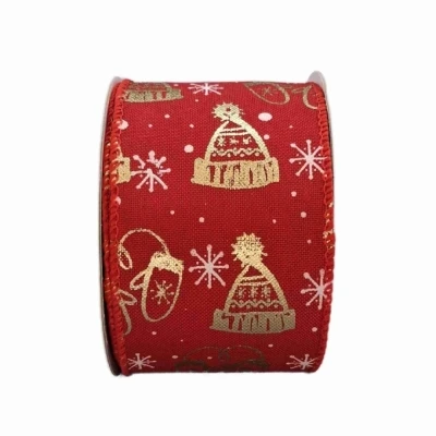 Stuha jutová s drátkem červená vánoční zimní čepice 9.1 m