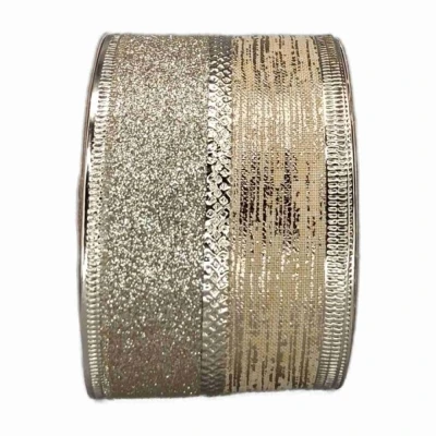 Stuha jutová s drátkem champagne vánoční pruhy 9.1 m