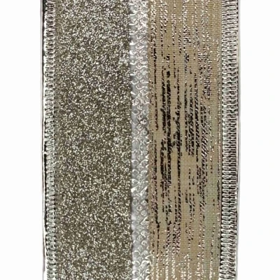 Stuha jutová s drátkem champagne vánoční pruhy 9.1 m