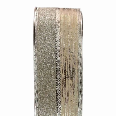 Stuha jutová s drátkem champagne vánoční pruhy 9.1 m