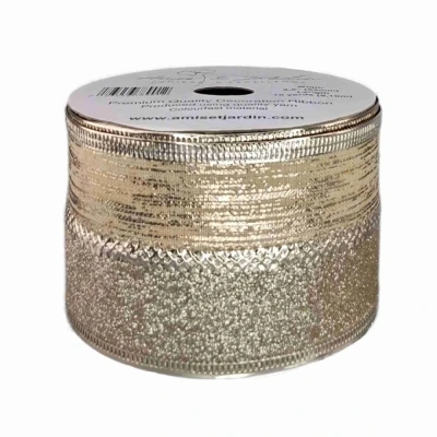 Stuha jutová s drátkem champagne vánoční pruhy 9.1 m