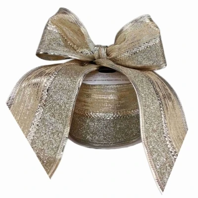 Stuha jutová s drátkem champagne vánoční pruhy 9.1 m