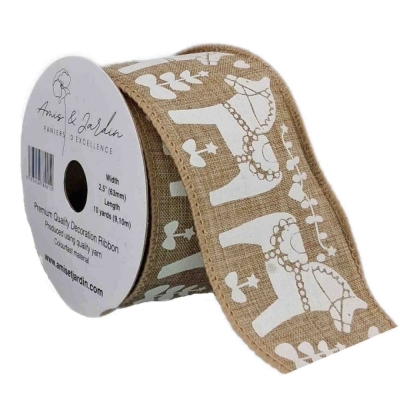 Stuha jutová s drátkem hnědá vánoční koně 9.1 m