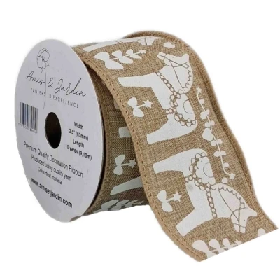 Stuha jutová s drátkem hnědá vánoční koně 9.1 m