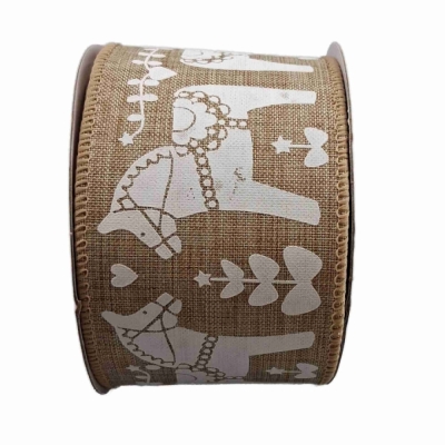 Stuha jutová s drátkem hnědá vánoční koně 9.1 m