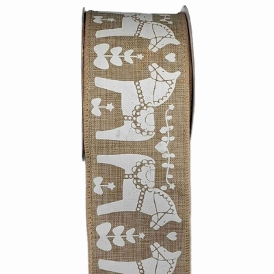 Stuha jutová s drátkem hnědá vánoční koně 9.1 m