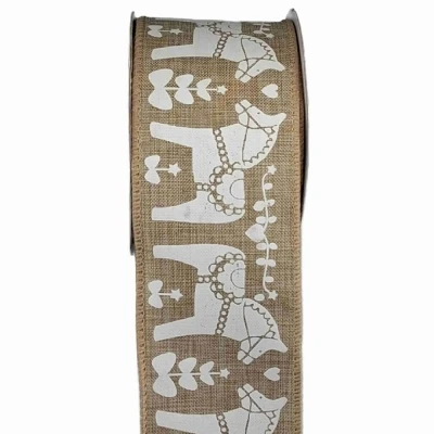 Stuha jutová s drátkem hnědá vánoční koně 9.1 m