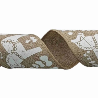 Stuha jutová s drátkem hnědá vánoční koně 9.1 m