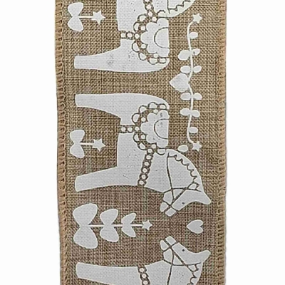 Stuha jutová s drátkem hnědá vánoční koně 9.1 m