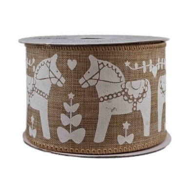 Stuha jutová s drátkem hnědá vánoční koně 9.1 m
