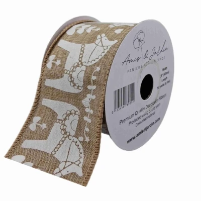 Stuha jutová s drátkem hnědá vánoční koně 9.1 m