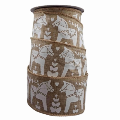 Stuha jutová s drátkem hnědá vánoční koně 9.1 m