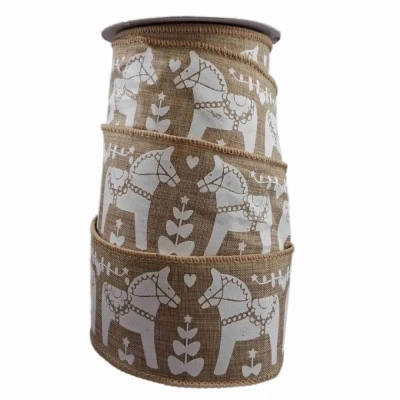 Stuha jutová s drátkem hnědá vánoční koně 9.1 m