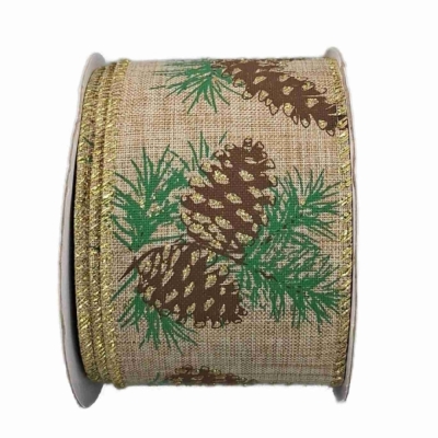 Stuha jutová s drátkem hnědá vánoční šišky 9.1 m