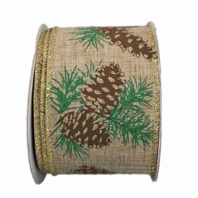 Stuha jutová s drátkem hnědá vánoční šišky 9.1 m